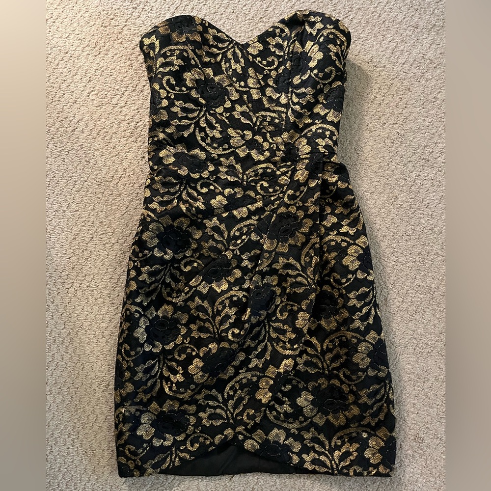 Strapless lace evening dress